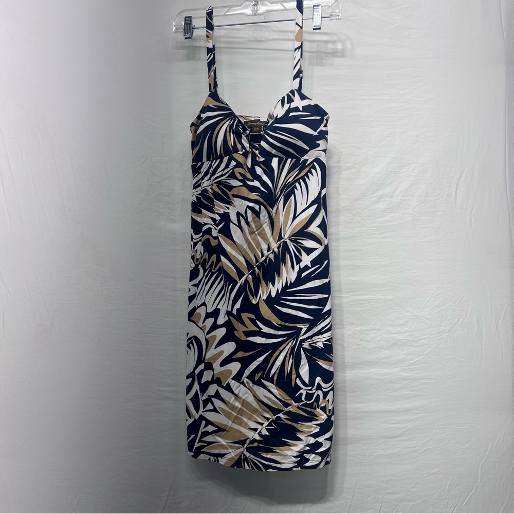 TOMMY BAHAMA Cotton Blend Halter Strappy Style Top Blue Gold Print Size S